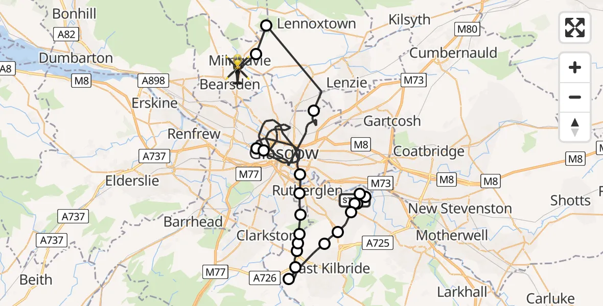 Flight route Police Helicopter Cambuslang - Glasgow, 22 May 2026, 09:48