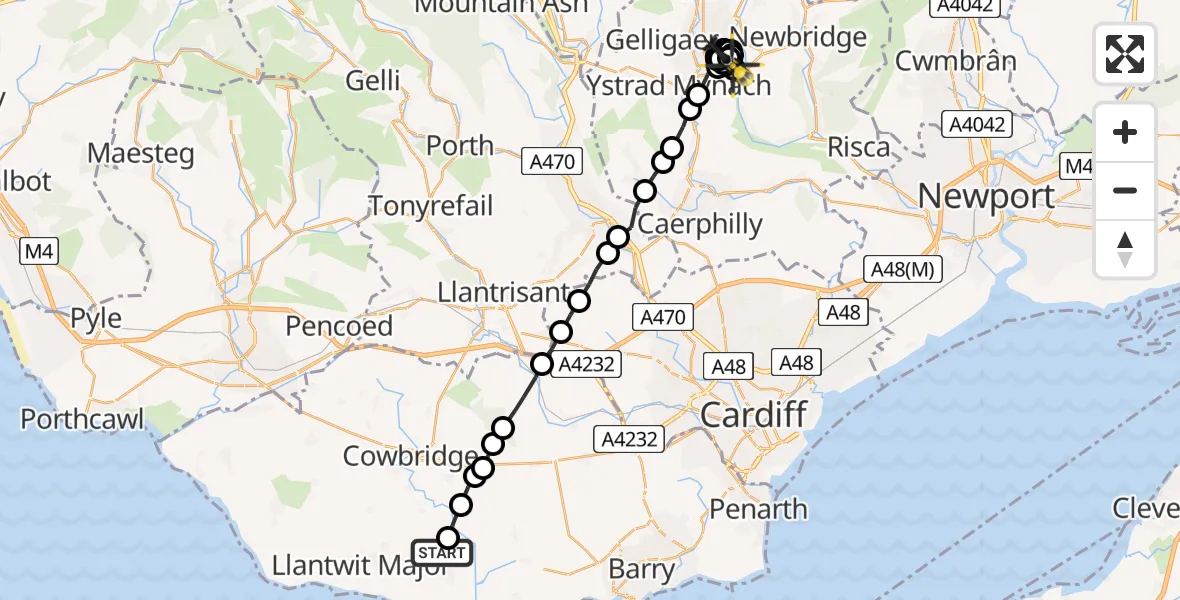 Flight route Police Helicopter MOD St Athan - Pontllanfraith, 22 May 2026, 09:53