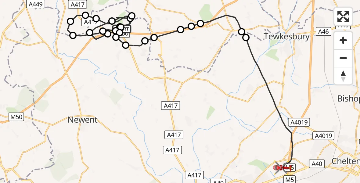 Flight route Air Ambulance Helicopter Berrow Airstrip - Gloucestershire Airport, 22 May 2026, 10:12