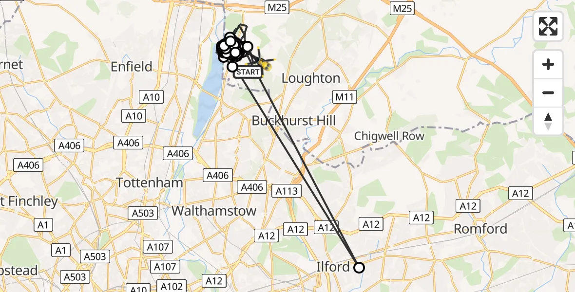 Flight route Police Helicopter Sewardstonebury - Sewardstonebury, 22 May 2026, 10:31