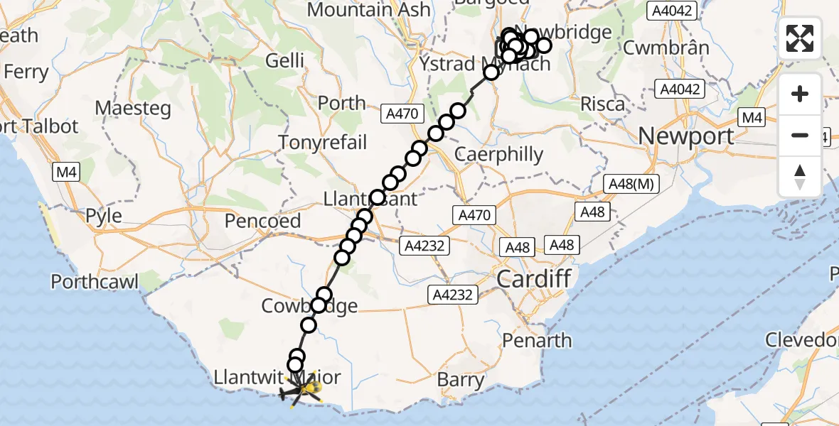 Flight route Police Helicopter Pontllanfraith - Boverton, 22 May 2026, 10:35