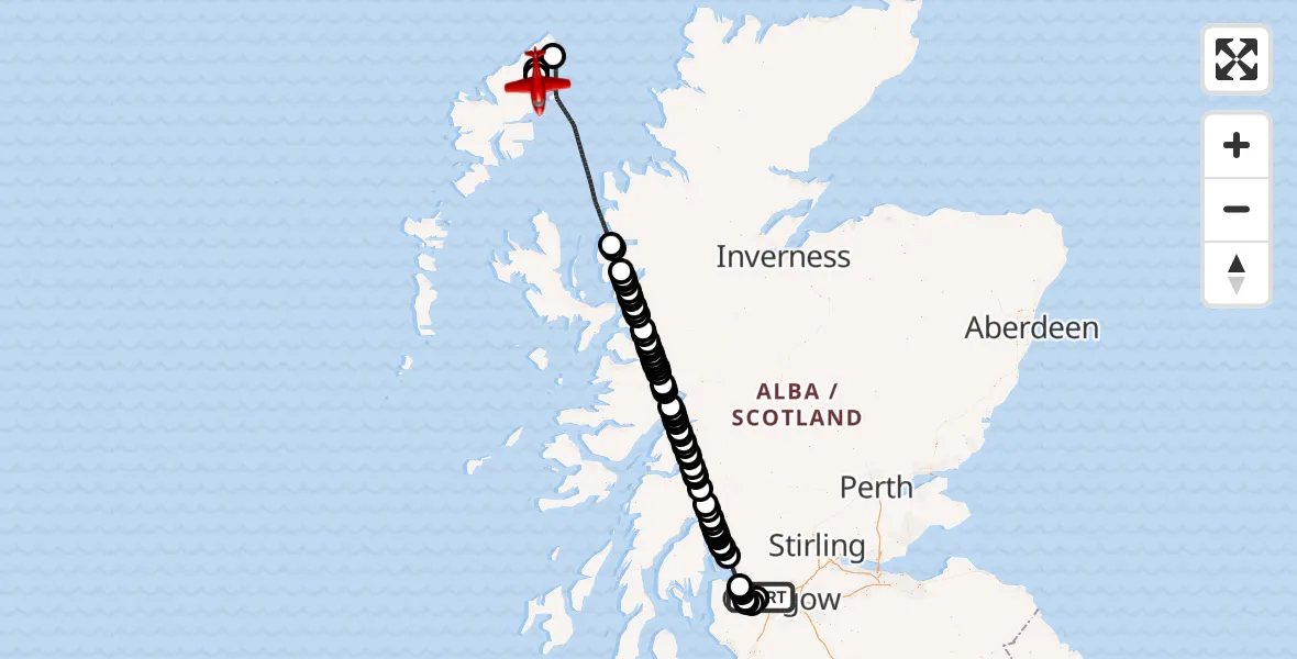 Flight route Air Ambulance Aircraft Glasgow Airport - Airighean Druim Niavaig, 22 May 2026, 10:38