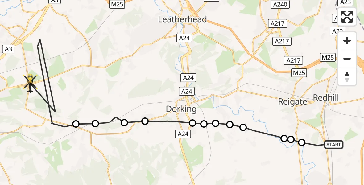 Flight route Police Helicopter Salfords - Guildford, 22 May 2026, 11:21
