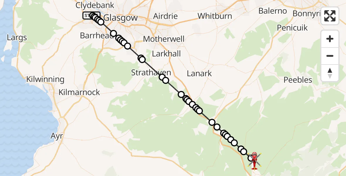 Flight route Air Ambulance Helicopter Glasgow Airport - Granton, 22 May 2026, 11:34