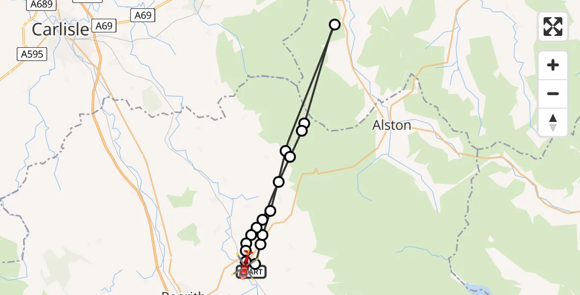 Flight route Air Ambulance Helicopter Langwathby - Langwathby, 22 May 2026, 11:46
