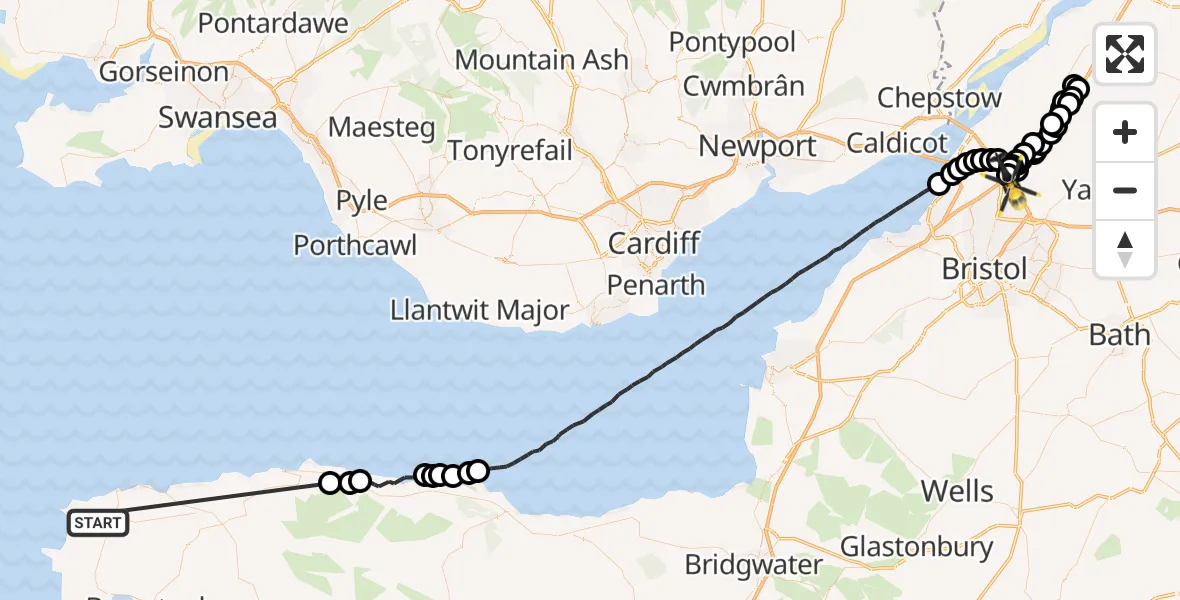 Flight route Police Helicopter Ilfracombe - Almondsbury Helicopter Base, 22 May 2026, 12:10