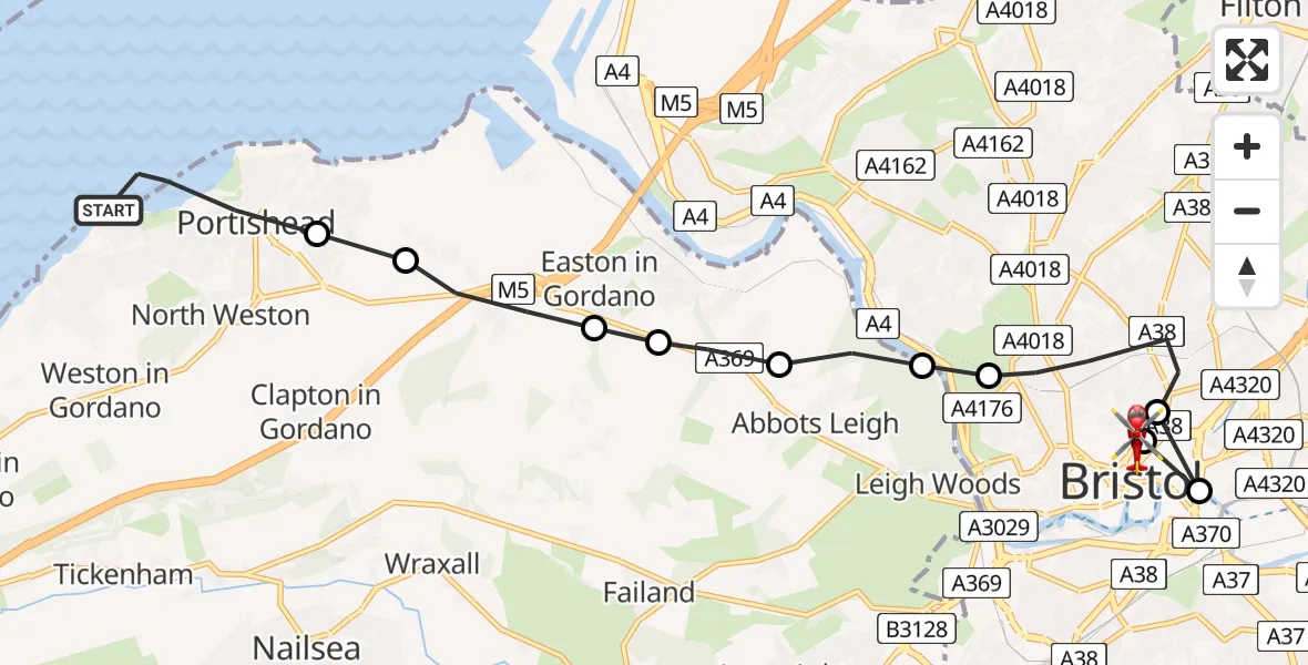 Flight route Air Ambulance Helicopter Portishead - Bristol Royal Infirmary, 22 May 2026, 12:34