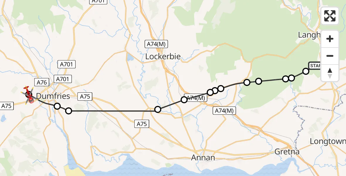 Flight route Air Ambulance Helicopter Irvine Moss - Terregles, 22 May 2026, 12:56