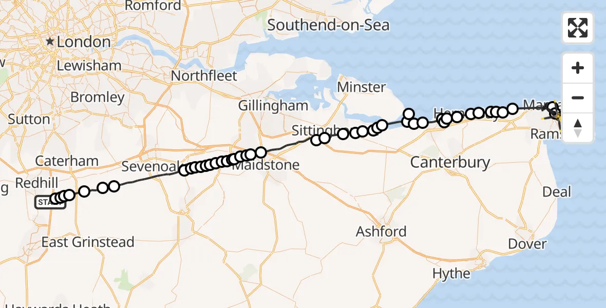 Flight route Police Helicopter South Nutfield - Westwood, 22 May 2026, 13:08