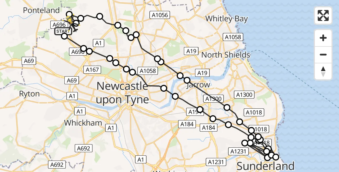 Flight route Police Helicopter Newcastle International Airport - Newcastle International Airport, 22 May 2026, 13:16