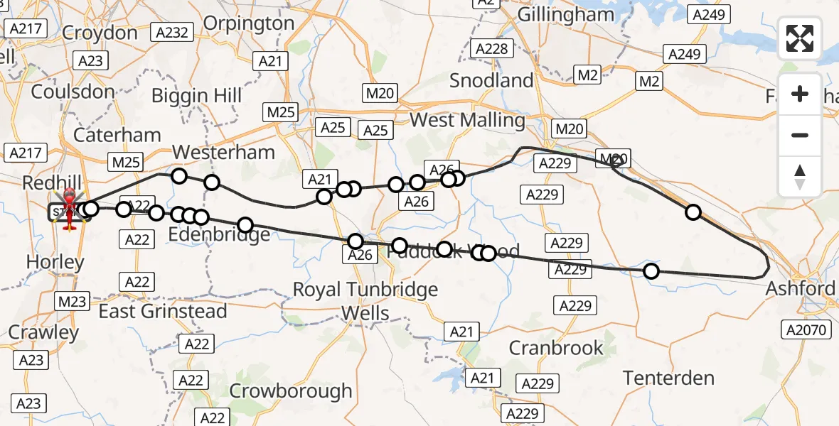 Flight route Air Ambulance Helicopter Redhill Aerodrome - Redhill Aerodrome, 22 May 2026, 13:17