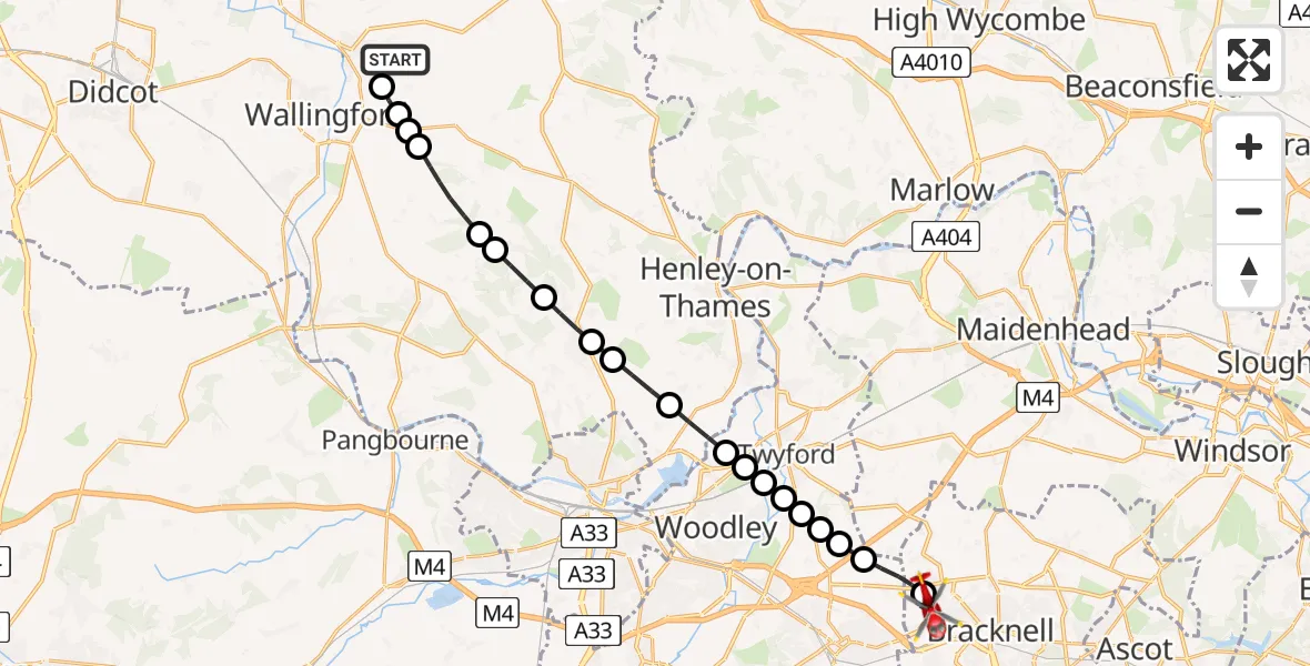 Flight route Air Ambulance Helicopter RAF Benson - Binfield, 22 May 2026, 13:17