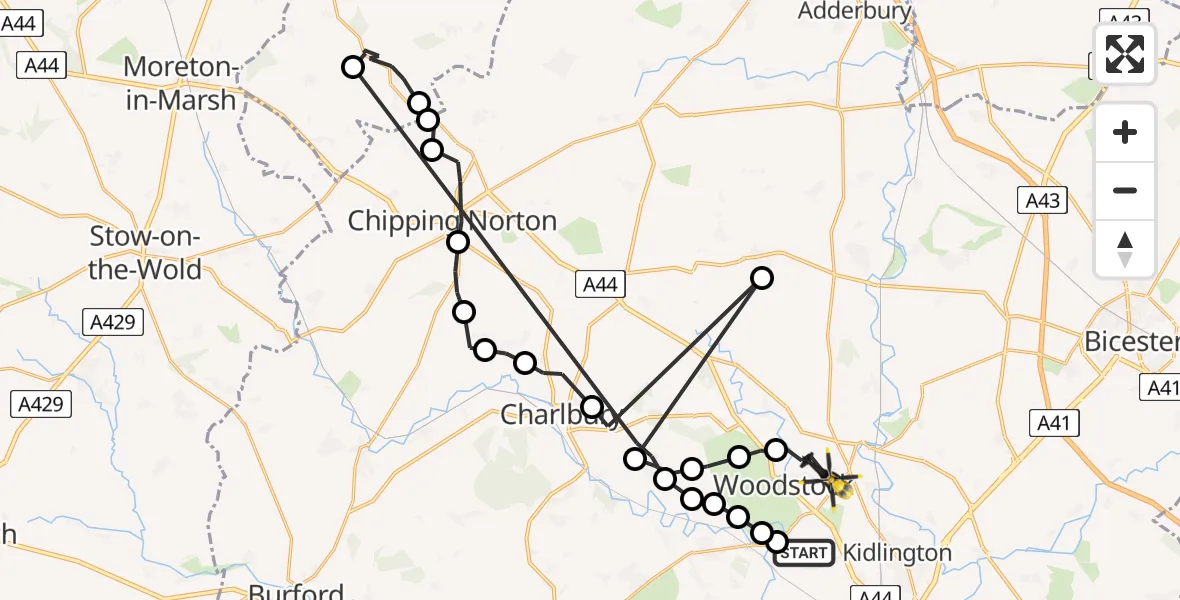 Flight route Police Helicopter Bladon - Cherwell, 22 May 2026, 13:50