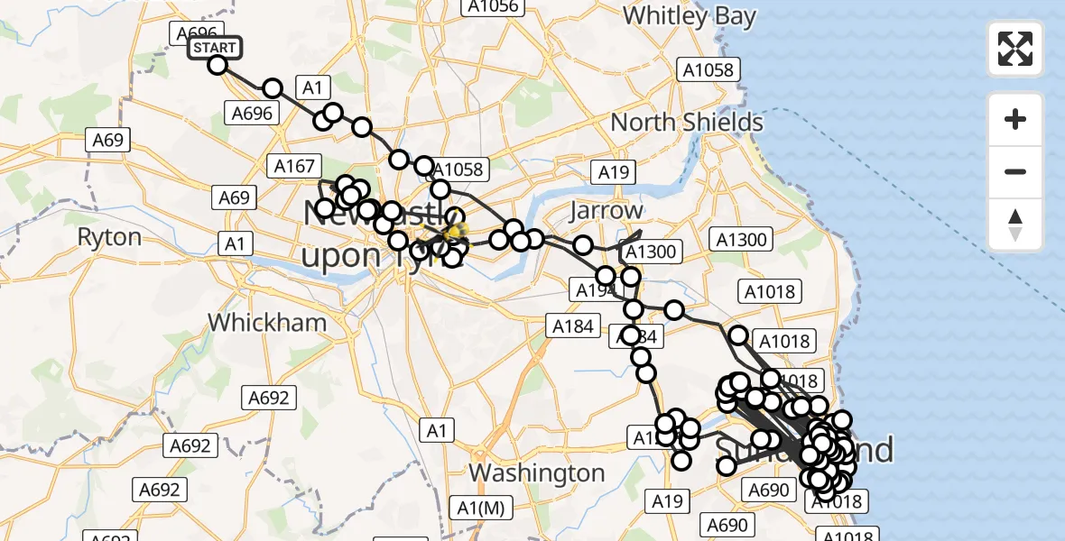 Flight route Police Helicopter Newcastle International Airport - Battle Field, 22 May 2026, 14:17