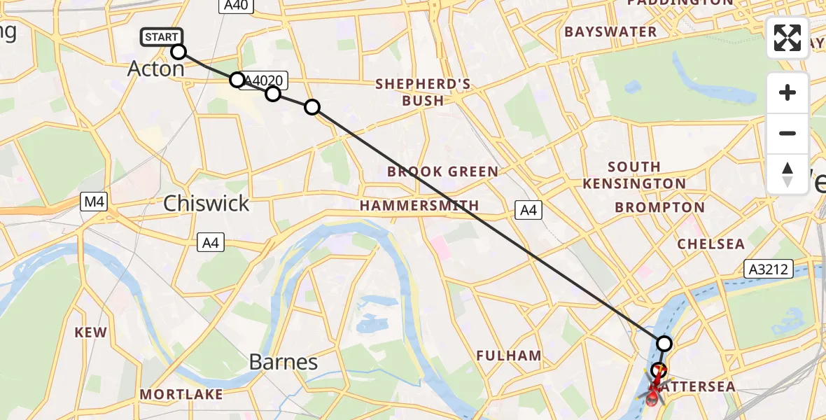 Flight route Air Ambulance Helicopter Ealing - Salisbury House, 22 May 2026, 14:28