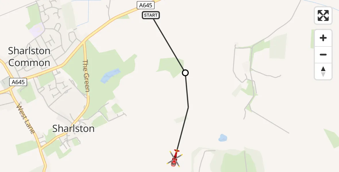 Flight route Air Ambulance Helicopter Sharlston - Sharlston, 22 May 2026, 14:34