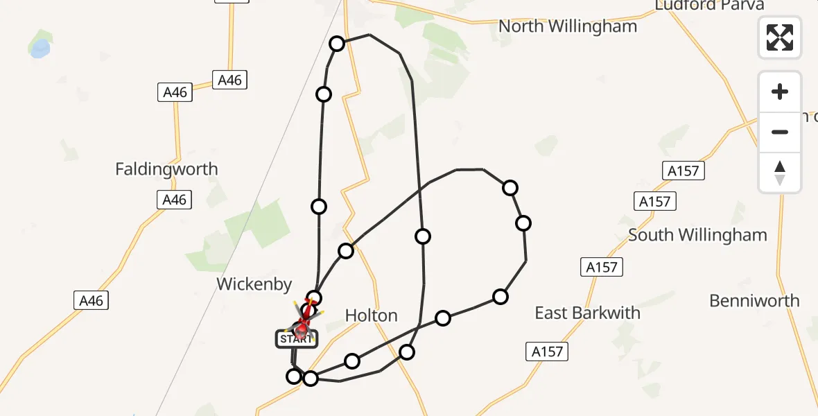 Flight route Air Ambulance Helicopter Wickenby Aerodrome - Wickenby Aerodrome, 22 May 2026, 14:48