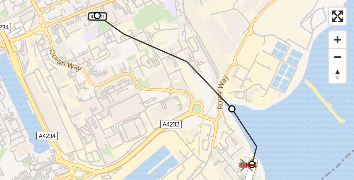 Flight route Air Ambulance Helicopter Plasnewydd - Cardiff Heliport, 22 May 2026, 14:52
