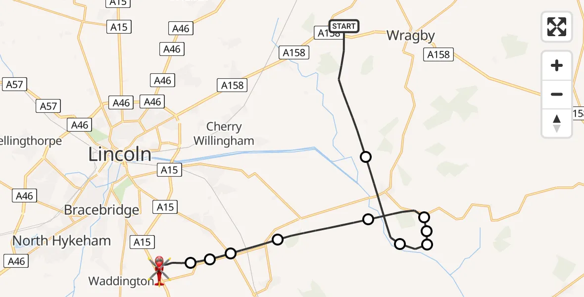 Flight route Air Ambulance Helicopter West Lindsey - North Kesteven, 22 May 2026, 15:03