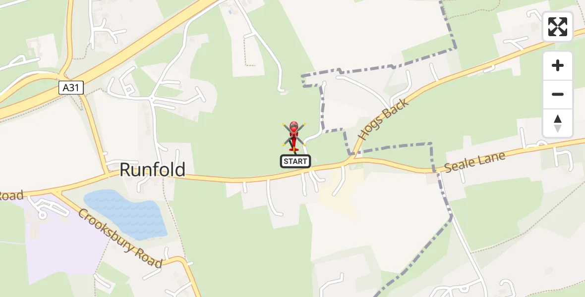 Flight route Air Ambulance Helicopter Farnham - Farnham, 22 May 2026, 15:20