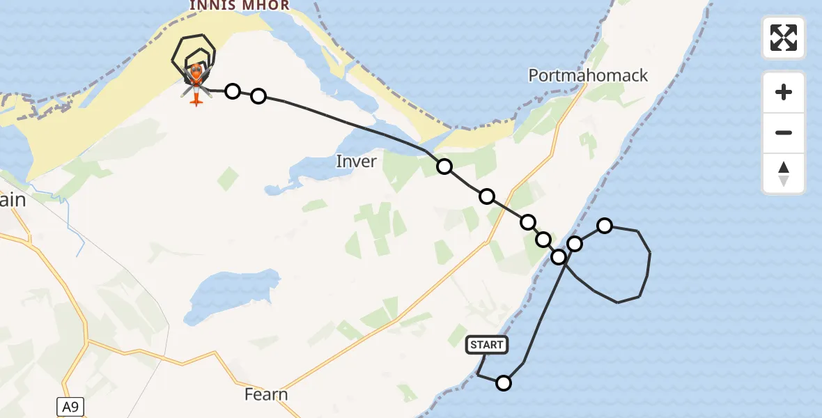 Flight route Coastguard Helicopter Hilton of Cadboll - Dornoch, 22 May 2026, 15:27