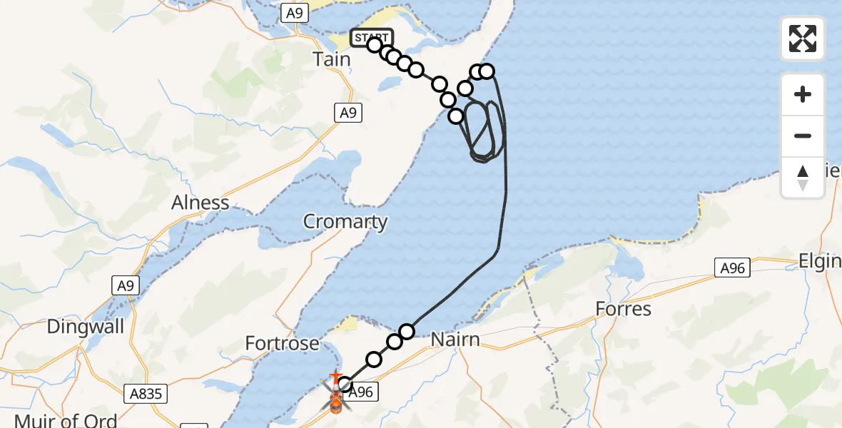 Flight route Coastguard Helicopter Dornoch - Inverness Airport, 22 May 2026, 15:54