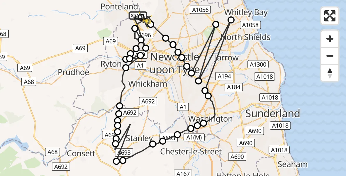 Flight route Police Helicopter Newcastle International Airport - Woolsington, 22 May 2026, 15:57