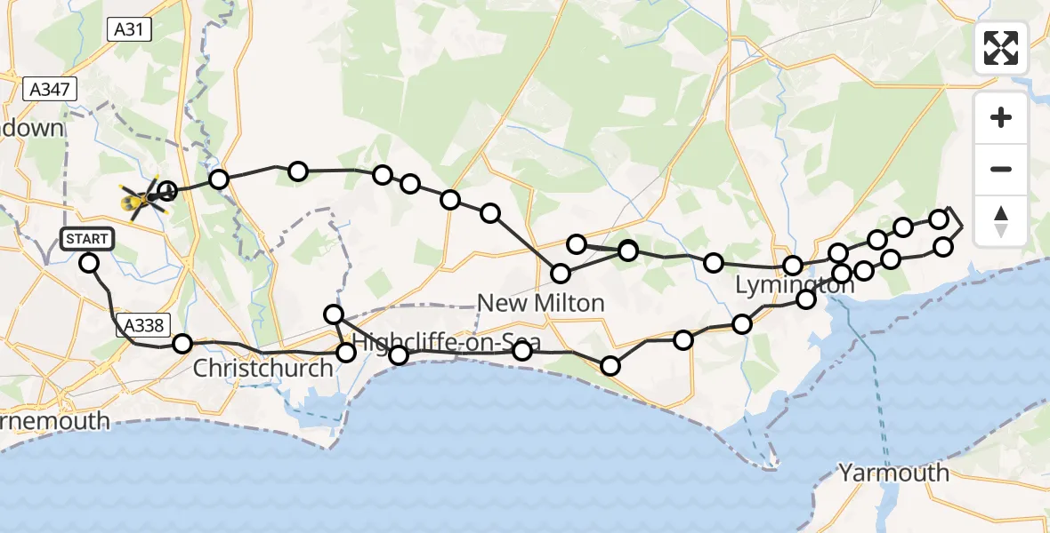 Flight route Police Helicopter Bournemouth Airport - Bournemouth Airport, 22 May 2026, 16:10