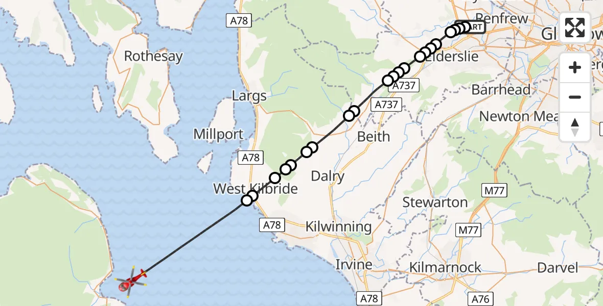 Flight route Air Ambulance Helicopter Glasgow Airport - Inner Seas, 22 May 2026, 16:11