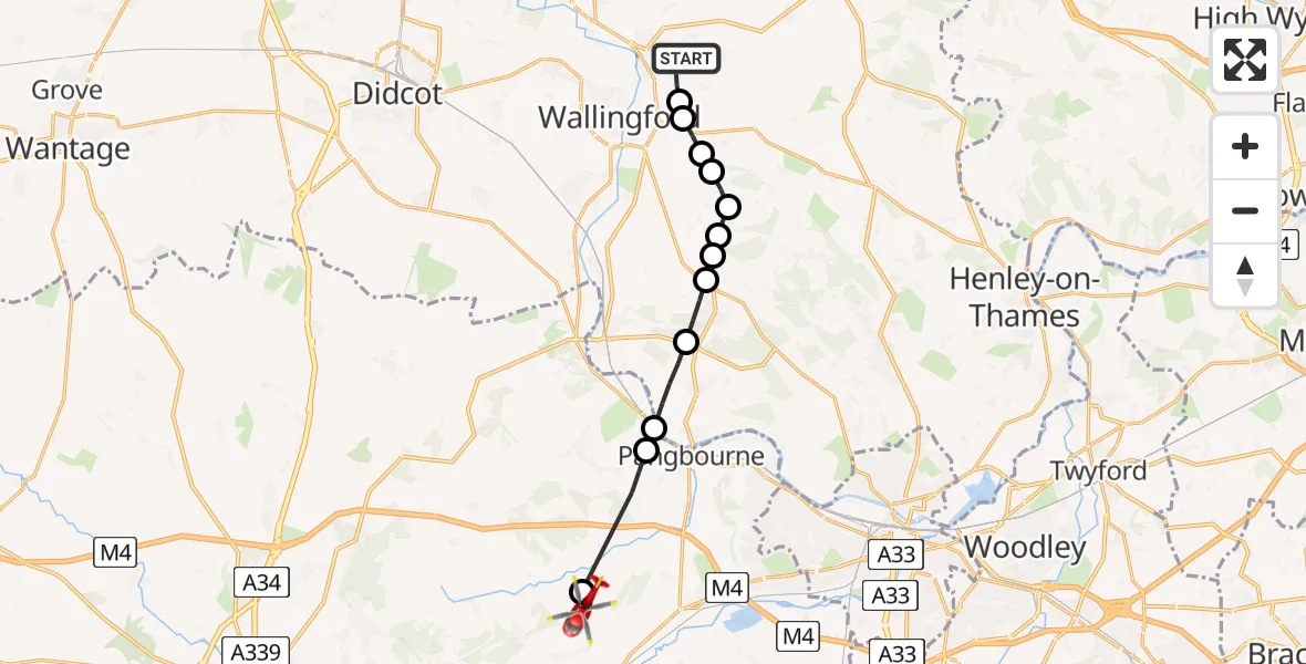 Flight route Air Ambulance Helicopter RAF Benson - Bradfield Southend, 22 May 2026, 16:29