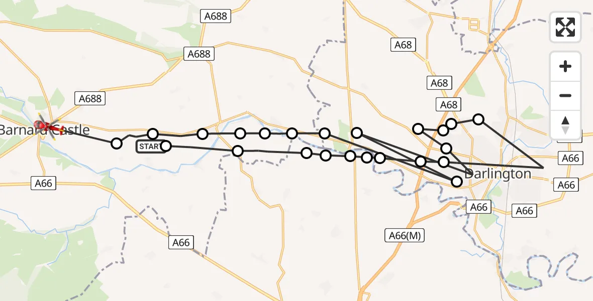 Flight route Air Ambulance Helicopter Whorlton - Stainton Grove, 22 May 2026, 16:30