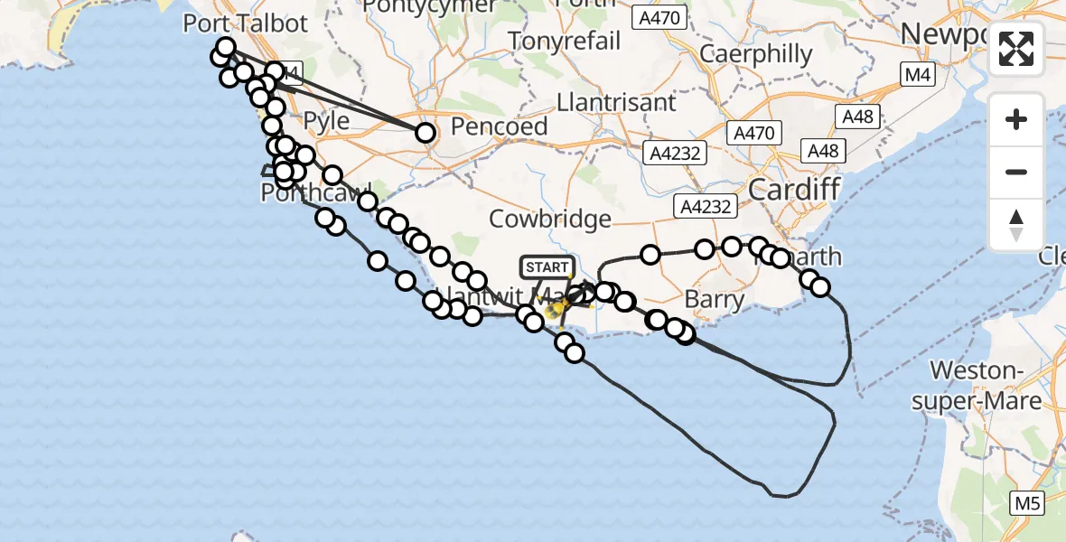 Flight route Police Helicopter St Mary Church - MOD St Athan, 22 May 2026, 16:42