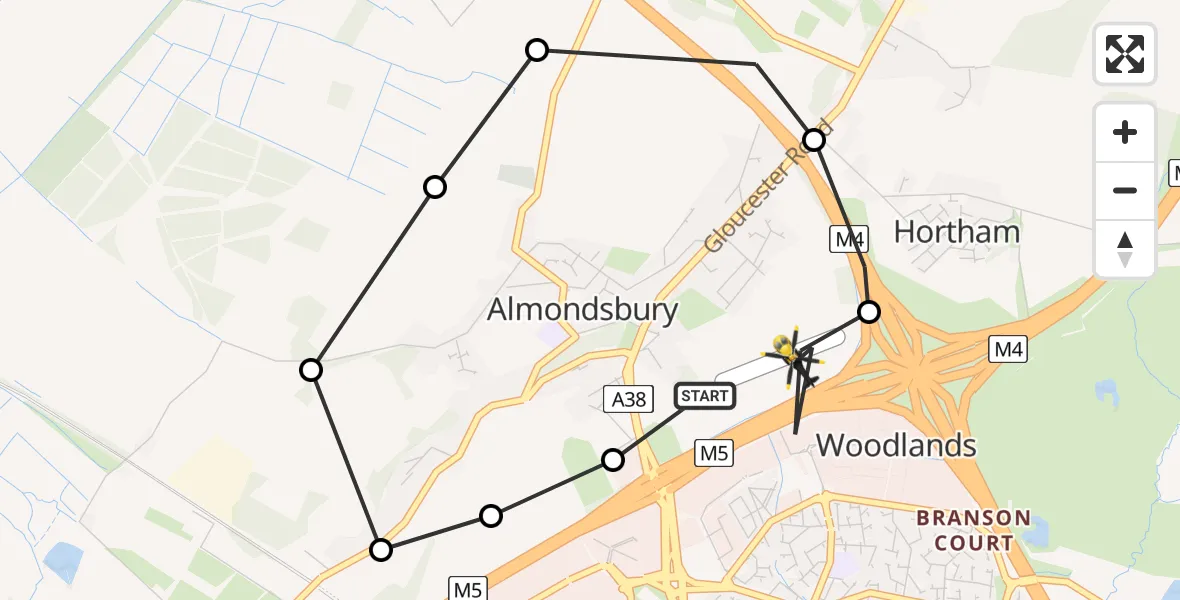 Flight route Police Helicopter Almondsbury Helicopter Base - Almondsbury Helicopter Base, 22 May 2026, 16:49