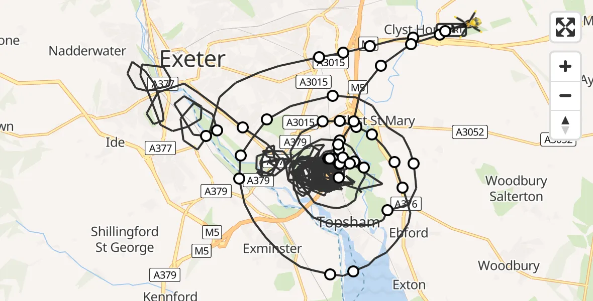 Flight route Police Helicopter Exeter International Airport - Exeter International Airport, 22 May 2026, 16:54