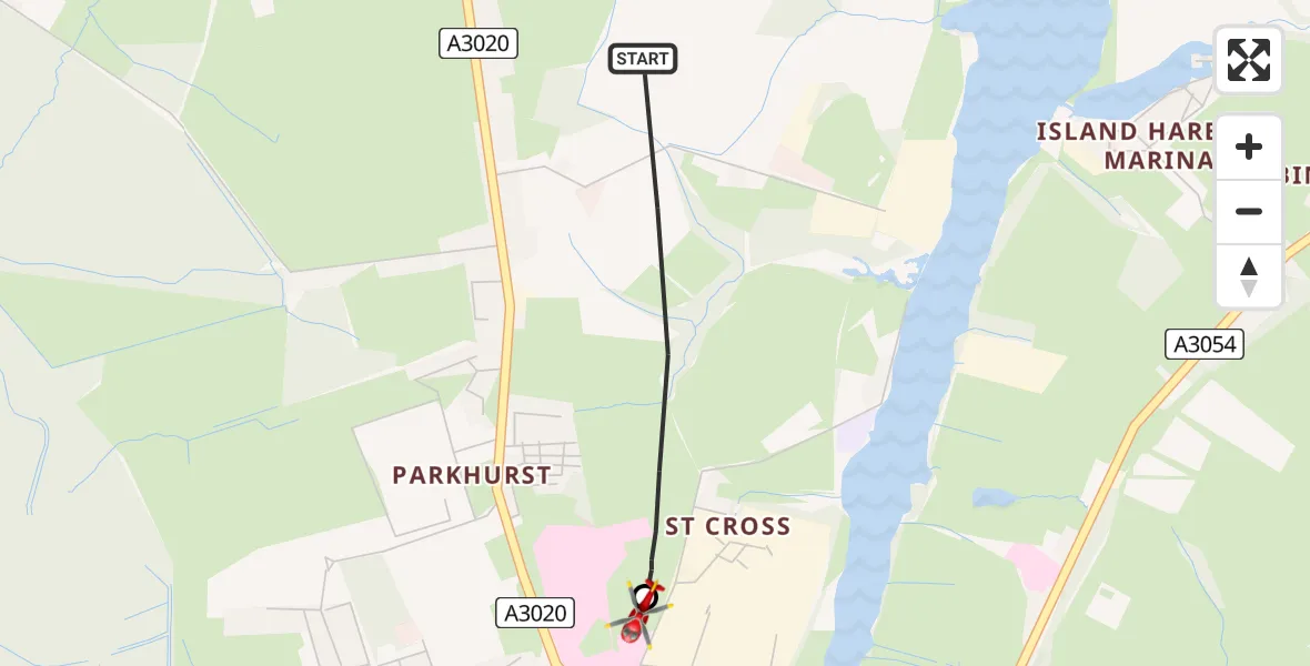 Flight route Air Ambulance Helicopter Newport - St Marys Hospital Isle Of Wight, 22 May 2026, 17:03