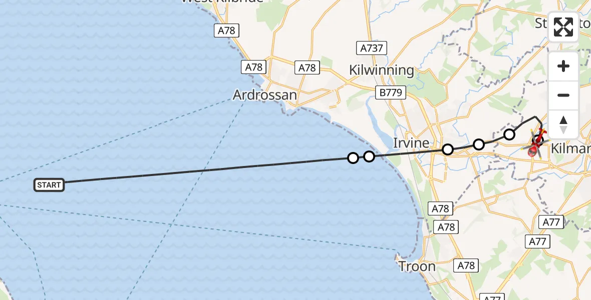 Flight route Air Ambulance Helicopter Inner Seas - Crosshouse, 22 May 2026, 17:07