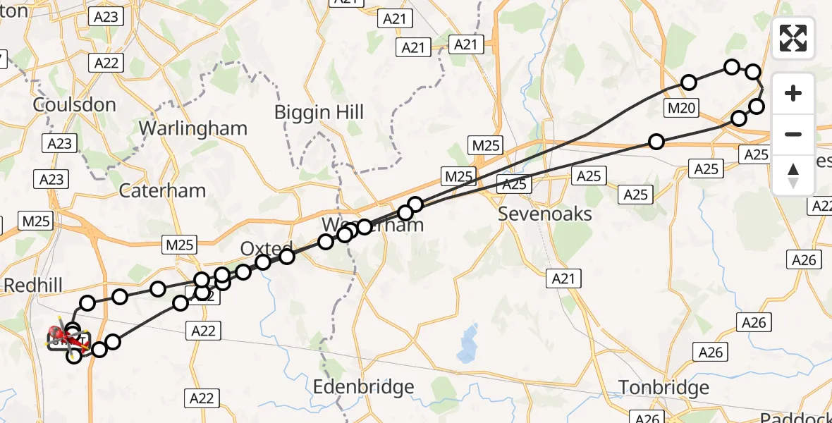 Flight route Air Ambulance Helicopter Redhill Aerodrome - Redhill Aerodrome, 22 May 2026, 17:14