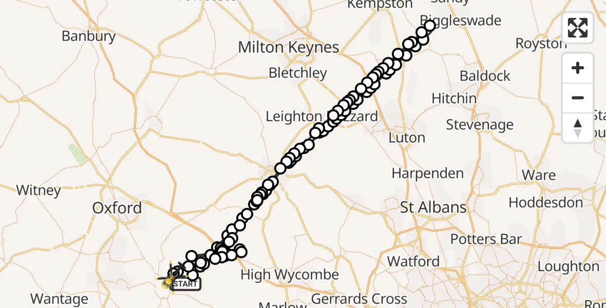 Flight route Police Helicopter Ewelme - Benson, 22 May 2026, 18:31