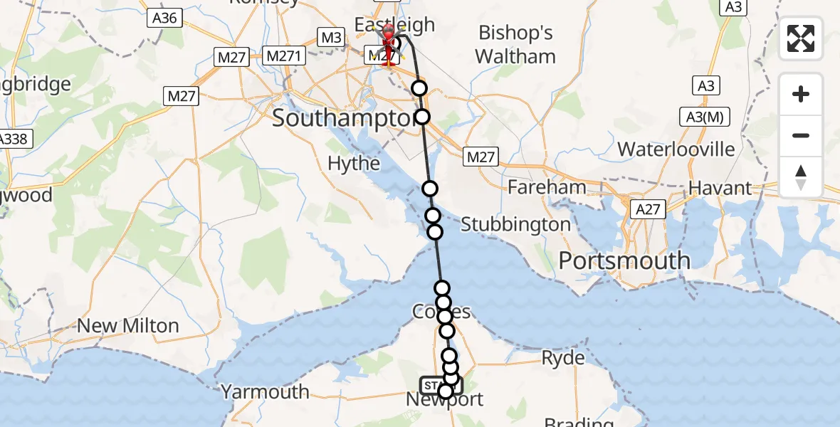 Flight route Air Ambulance Helicopter St Marys Hospital Isle Of Wight - Southampton Airport, 22 May 2026, 18:54