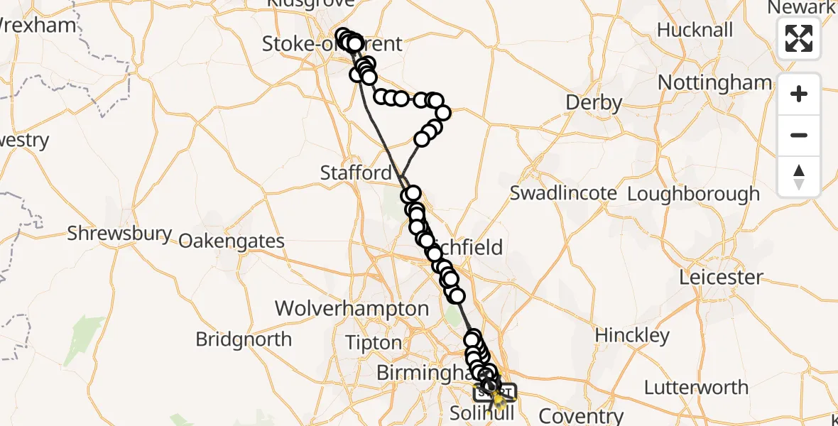 Flight route Police Helicopter Birmingham Airport - Birmingham Airport, 22 May 2026, 19:17