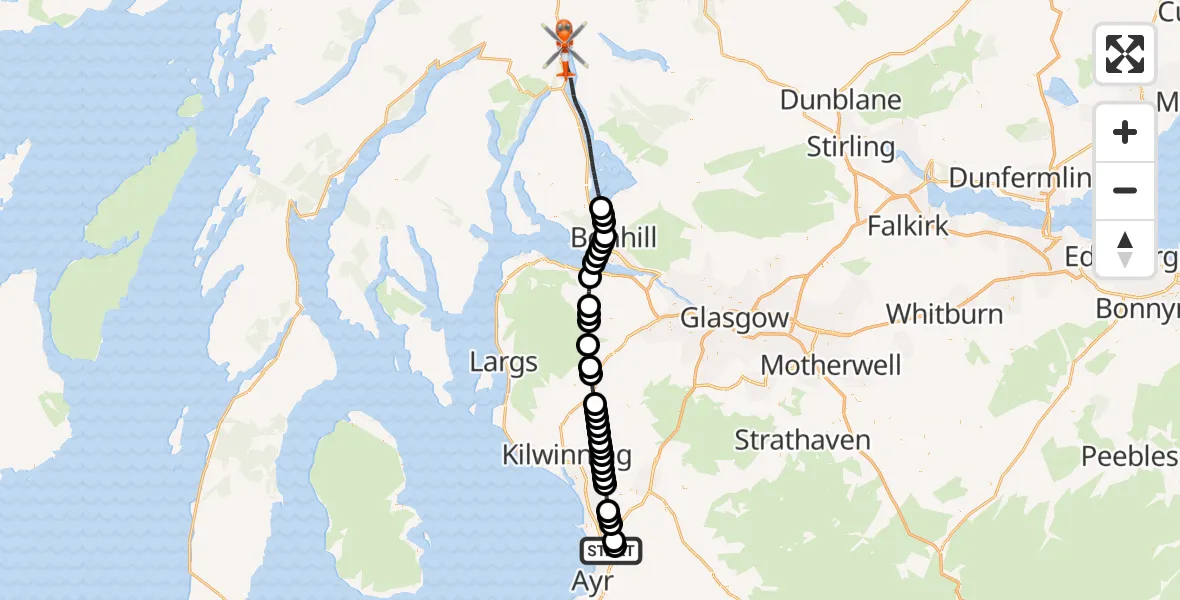 Flight route Coastguard Helicopter Glasgow Prestwick Airport - Loch Lomond, 22 May 2026, 19:38