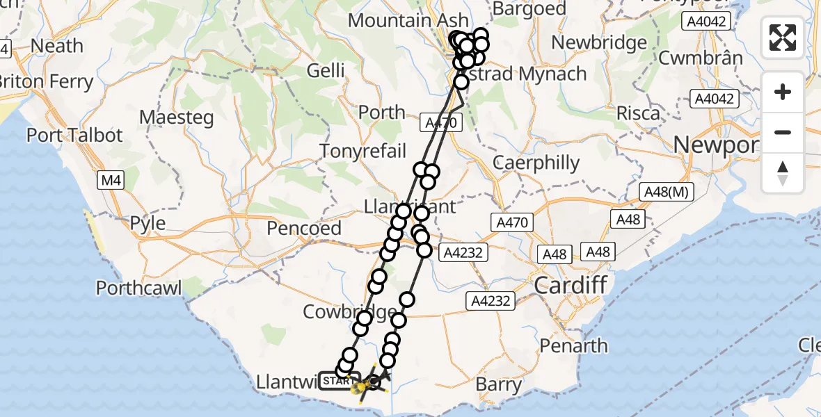Flight route Police Helicopter Boverton - MOD St Athan, 22 May 2026, 19:46