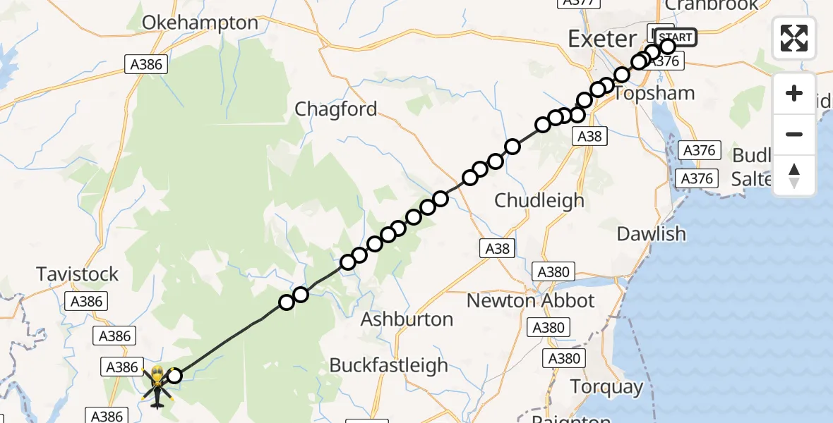 Flight route Police Helicopter East Devon - West Devon, 22 May 2026, 19:50