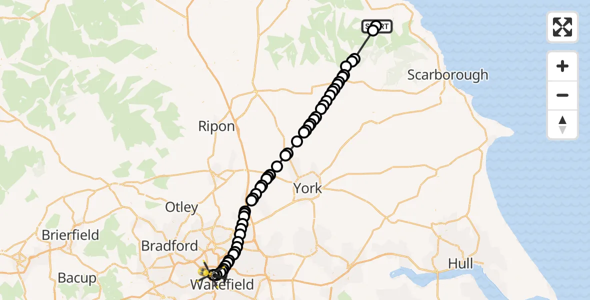 Flight route Police Helicopter Grosmont - Brandy Carr, 22 May 2026, 20:03