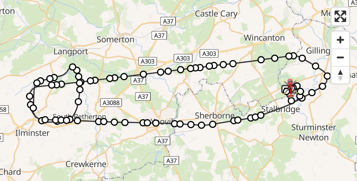 Flight route Air Ambulance Helicopter Henstridge Airfield - Henstridge Airfield, 22 May 2026, 20:23