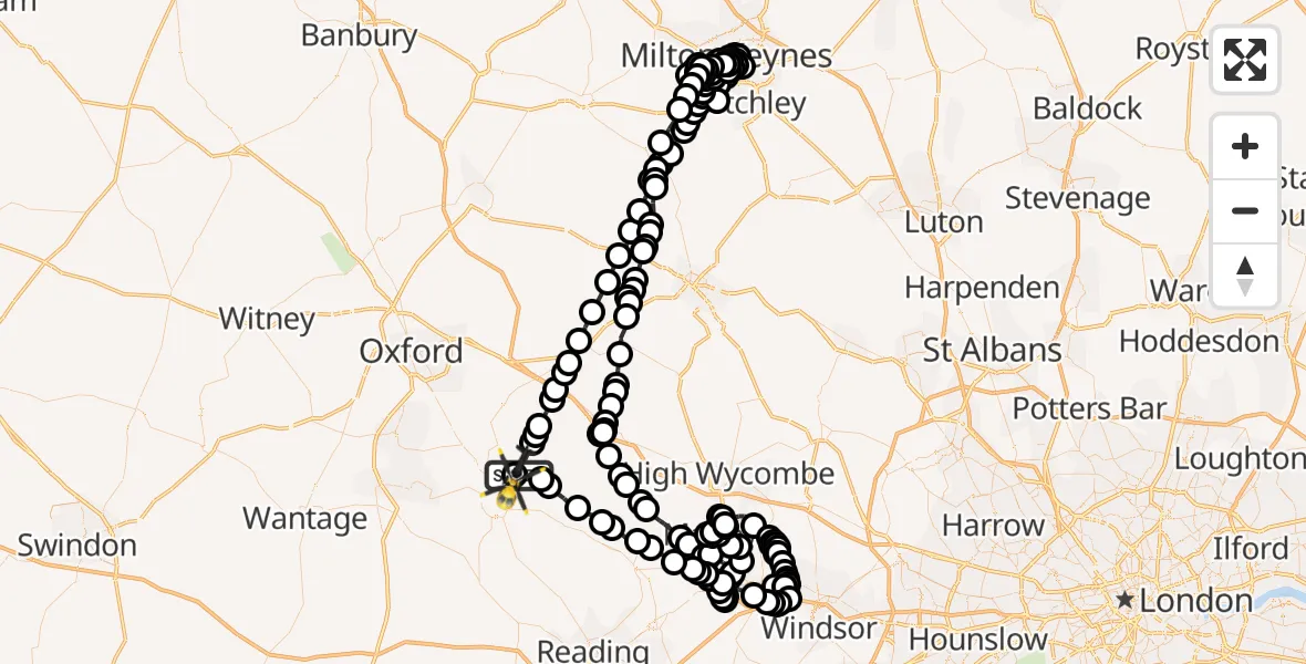 Flight route Police Helicopter Ewelme - Benson, 22 May 2026, 20:44