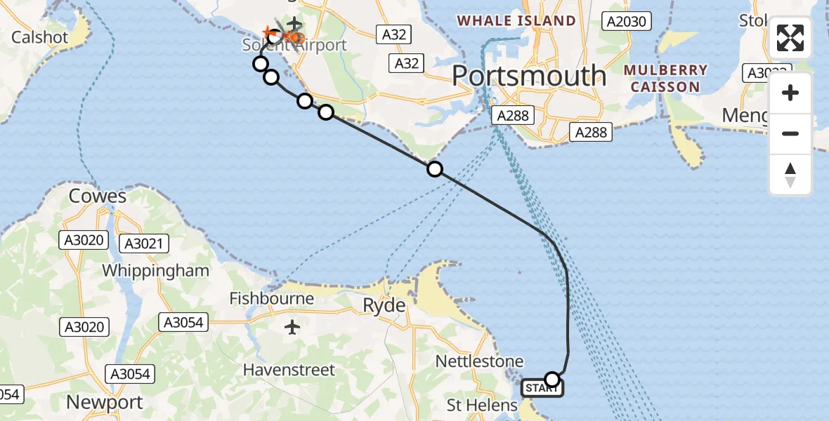 Flight route Coastguard Helicopter Bembridge - Solent Airport, 22 May 2026, 20:59