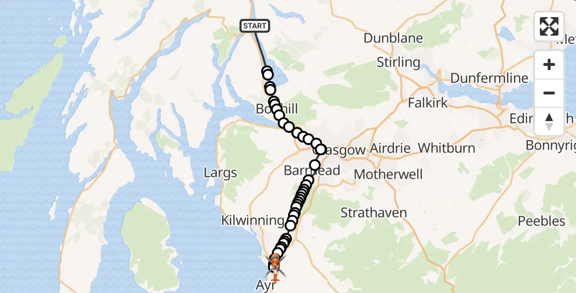 Flight route Coastguard Helicopter Loch Lomond - Glasgow Prestwick Airport, 22 May 2026, 21:02