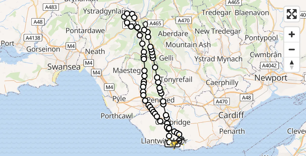 Flight route Police Helicopter MOD St Athan - MOD St Athan, 22 May 2026, 21:51