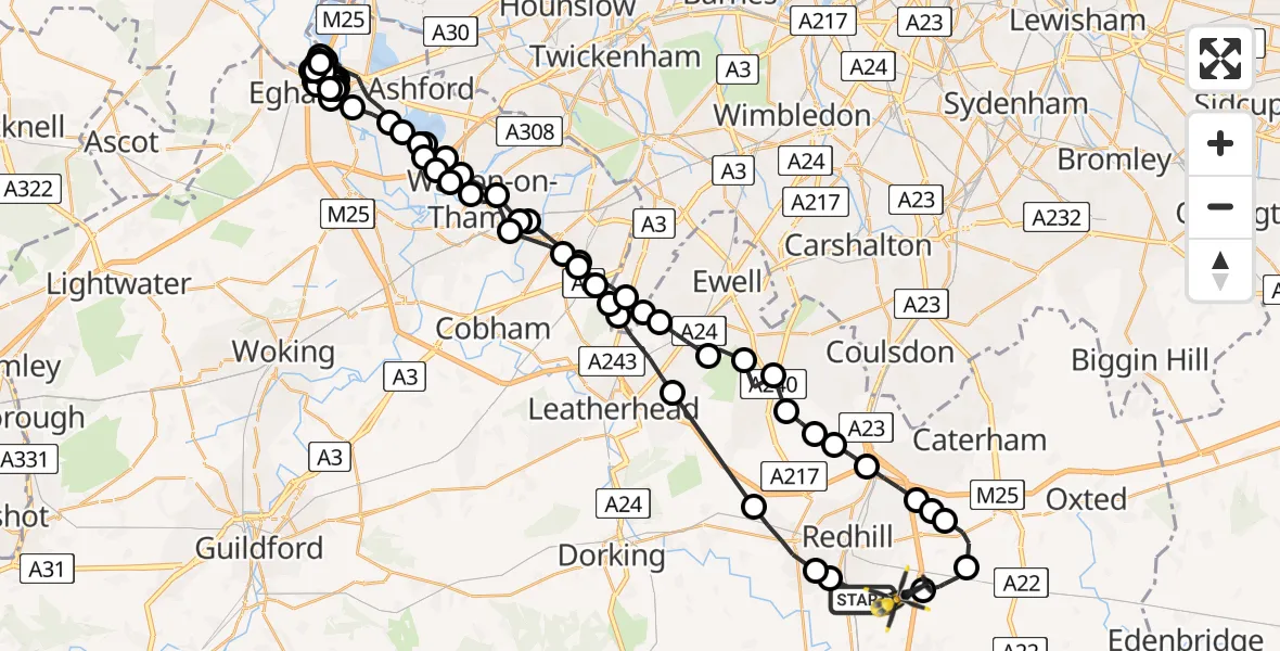 Flight route Police Helicopter Salfords - Tandridge, 22 May 2026, 23:50